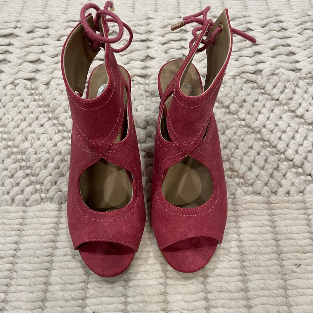 Coral Peep Toe and Peep Heel Wedge